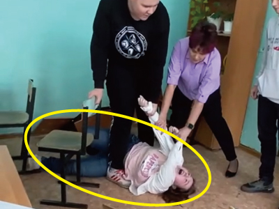 教室で大暴れする女子生徒（ロシア）