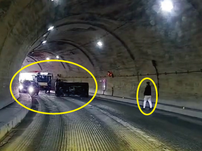 長野県のトンネル内で発生した横転事故