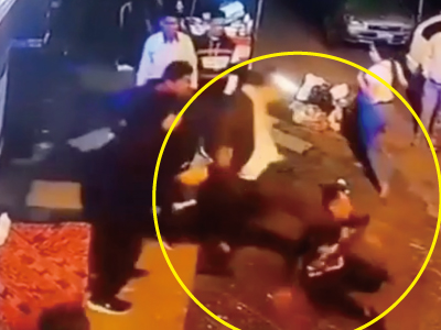 酒に酔った警察官が男性の顔面を蹴り上げる
