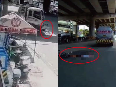 自転車に乗った男性がタンクローリーに踏みつぶされて死亡する事故（フィリピン）