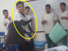 授業中いきなり女子生徒を襲う少年（ブラジル）